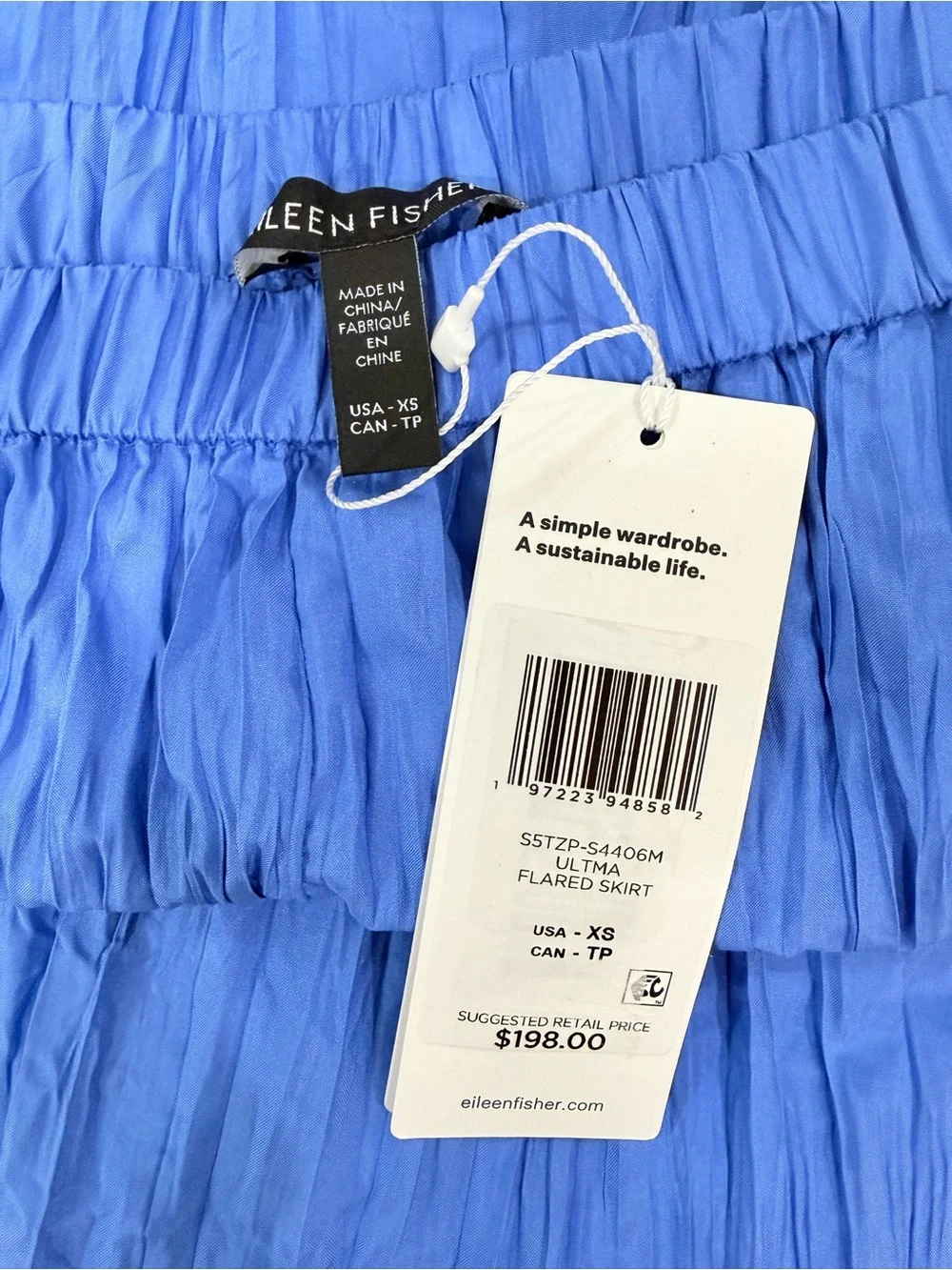 EILEEN FISHER Crushed Silk Pleated A-Line Maxi Skirt XS Ultramarine Blue NWT
